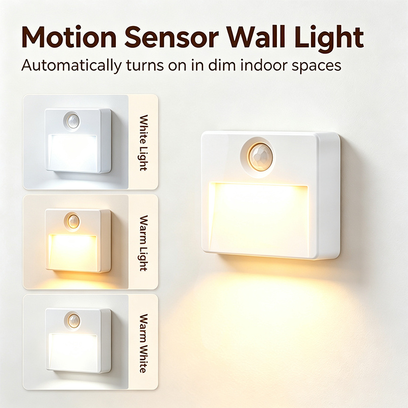 TEMU Applique Murale LED 3 Couleurs à Intensité Variable avec Détecteur de Mouvement et Rechargeable par USB - Lampe Magnétique Autocollante Adaptée