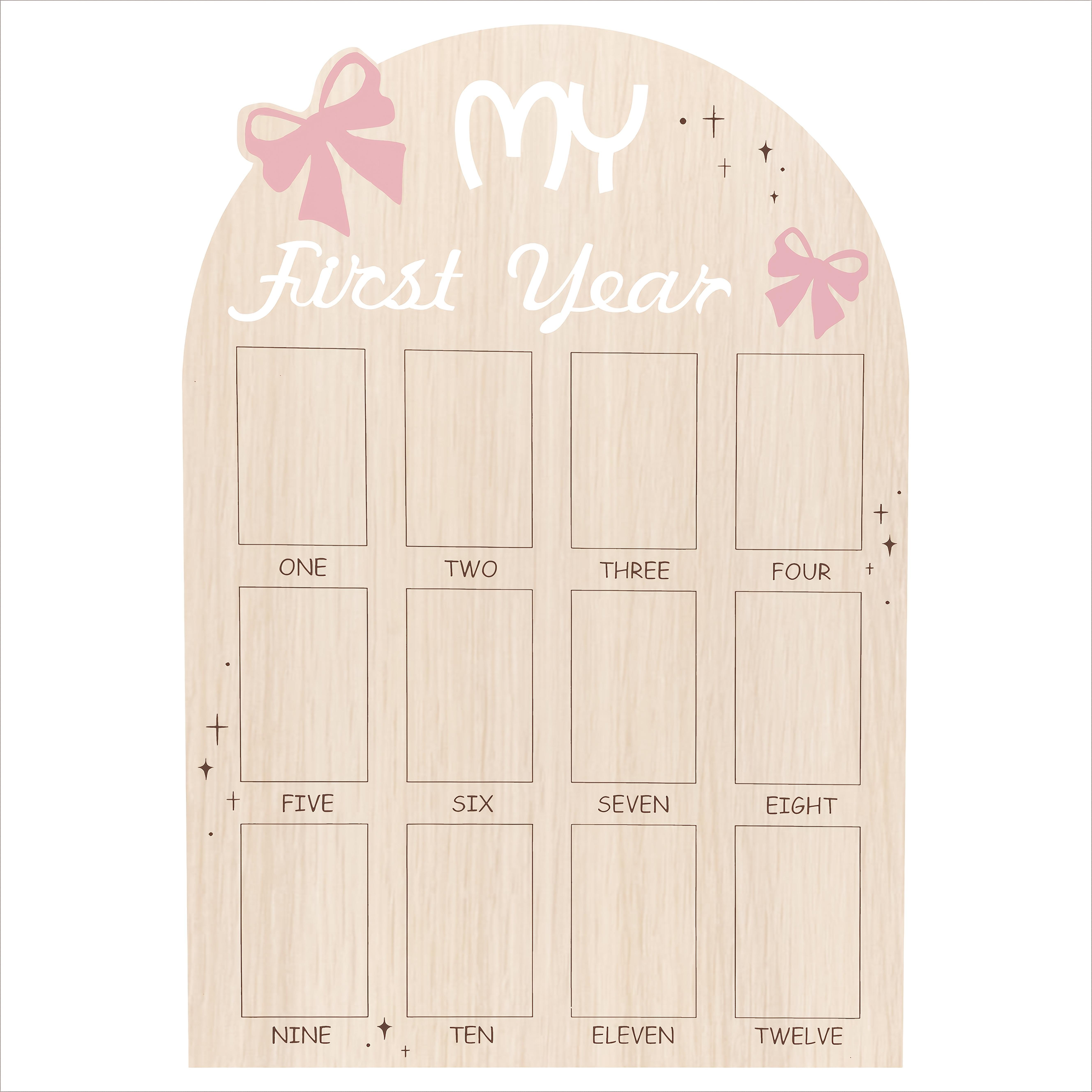 E-shop 2D Flache Holz Foto Wand, Meine erste Mond 12 - Rosa 1. Geburtstagsdekoration
