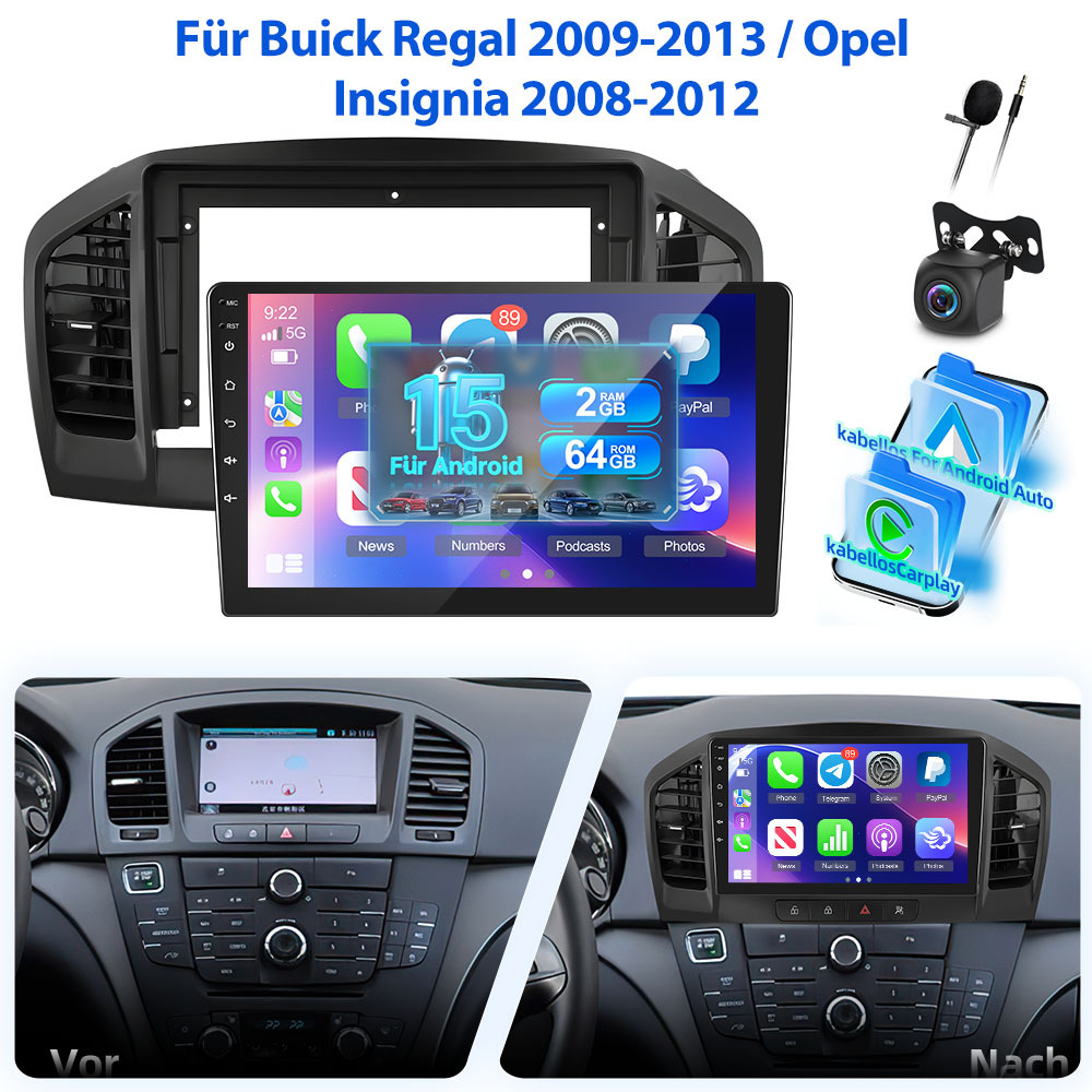 Image of 15 Car Radio 2gb+64gb | For 2009-2013/ 2008-2012, 9 Inch .5d Touch Screen With Gps, Wifi, Eq, Bt, Swc, Fm Rds, Camera And Mic, Auto