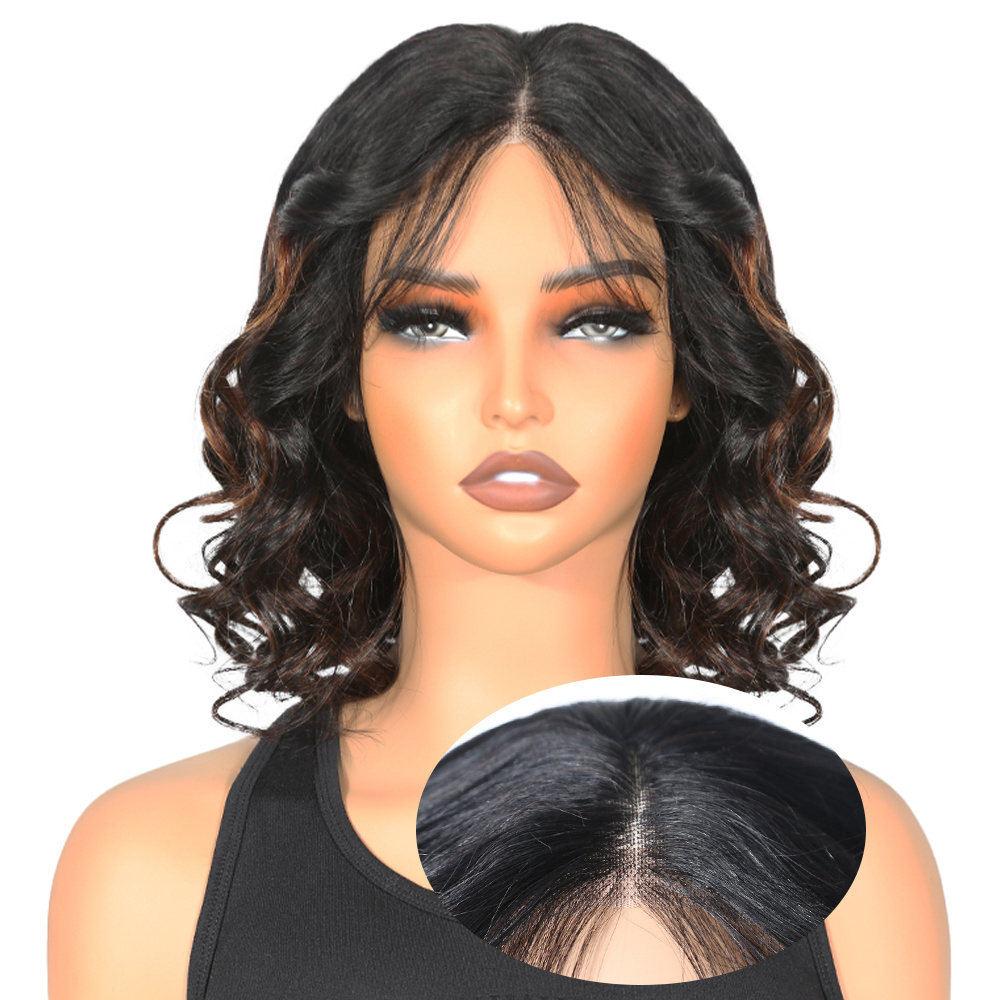 150% Density Human Hair Bob Wig with 1B/30 Ombre Highlights - Body Wave Loose Wavy 4x4 HD Lace Glueless Frontal Pre-Plucked Natural Hairline Short Bob Wigs for Women, Everyday Style Wig | Natural Hairline Wig | Seamless Blend Wig