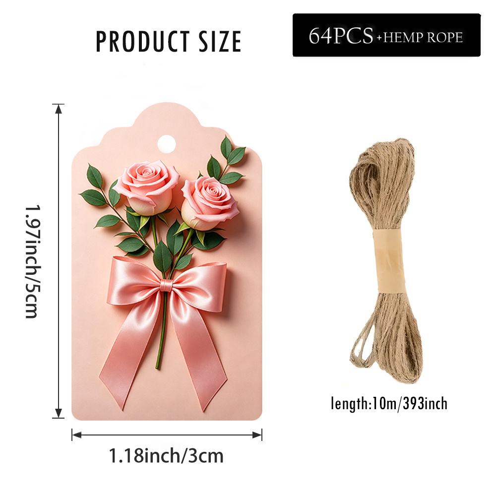 TEMU Lot de 64 étiquettes-cadeaux et nœud avec corde en jute - Étiquettes en papier multicolores adaptées à de cadeaux, aux de mariage, aux fêtes