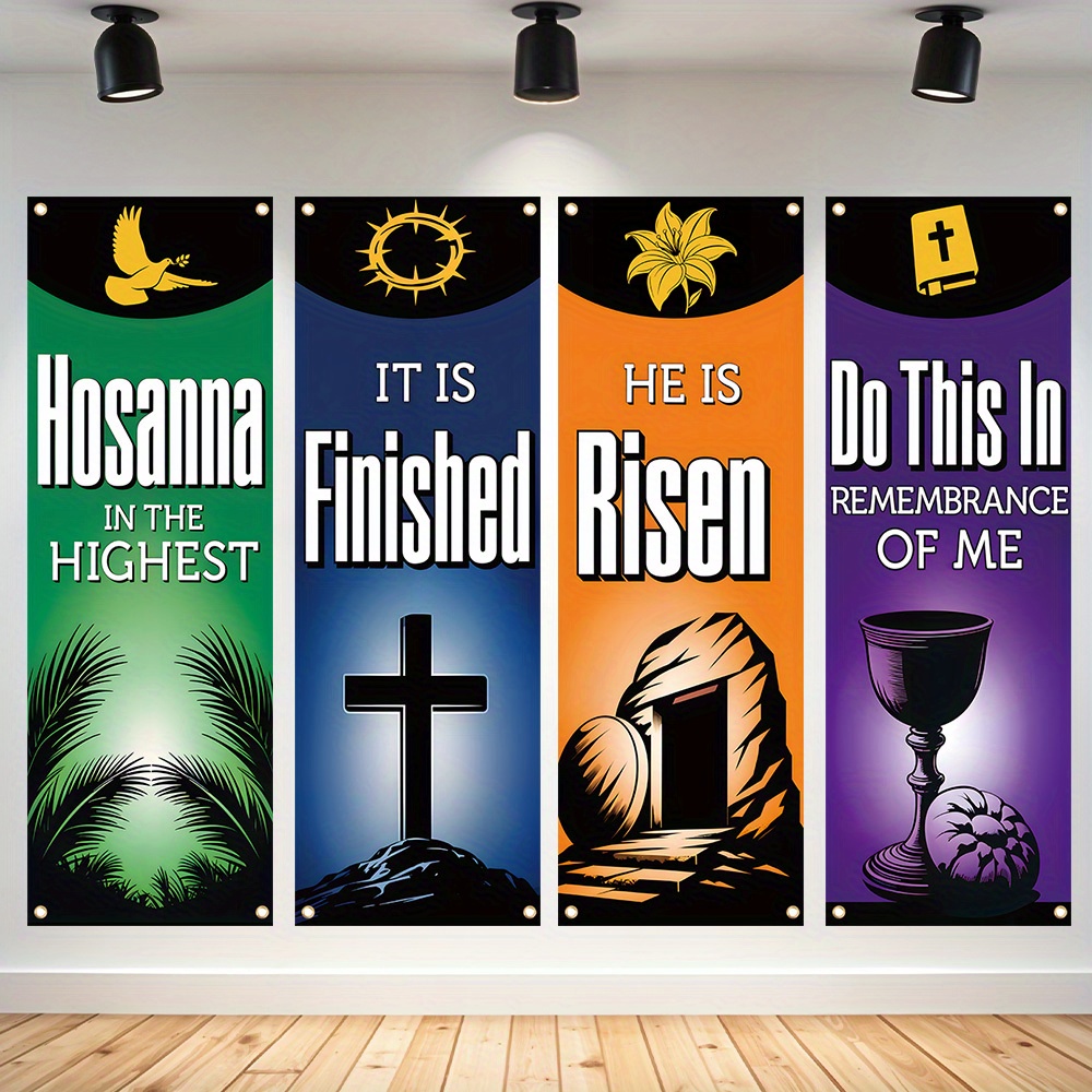 4 Kirchenbanner Mit Schrift | Je 183x61cm | Löwe Von Juda & Mehr | Für Gottesdienst & Dekoration