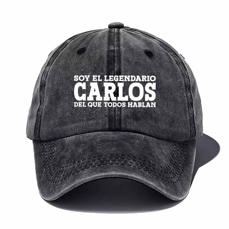 TEMU Gorra de béisbol Carlos Legend - Negra con texto , Snapback ajustable, Malla trasera transpirable, para viajes al y uso casual, Sombrero para