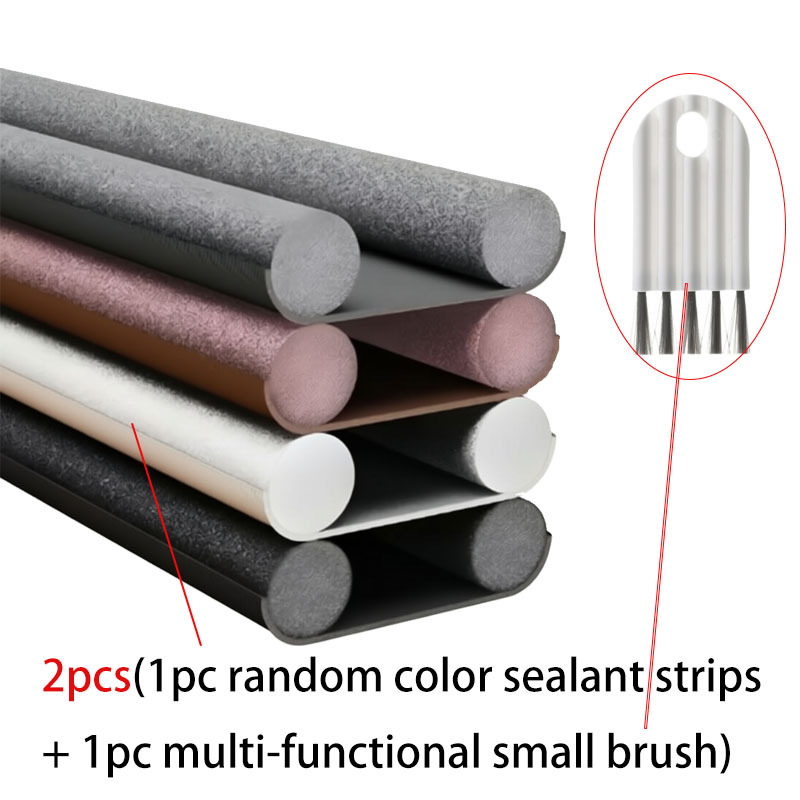 TEMU 2pcs Set (1pc Random Color Weather Strip And 1pc Multi-functional Small Brush) Windproof Noise Reduction Door Door Bottom, Durable Foam Material
