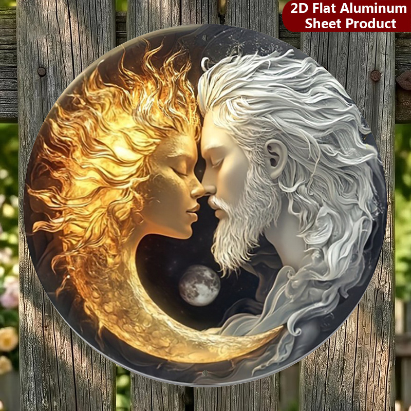 TEMU 2d Flat, 1pc, Sun And - 8x8 Inches, Yin Yang Metal Wall Decor, Celestial Design Decorative Sign Suitable For Garage, Cafe Decoration Or