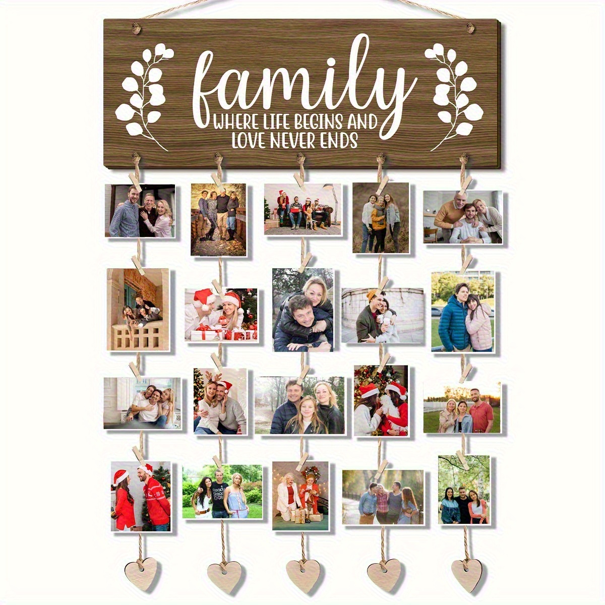 TEMU 2d Flat, A Set Of Art Eucalyptus Leaf Design Wooden Photo Display Stands, Home Memory Hanging Frames, Suitable For Christmas, Thanksgiving, New