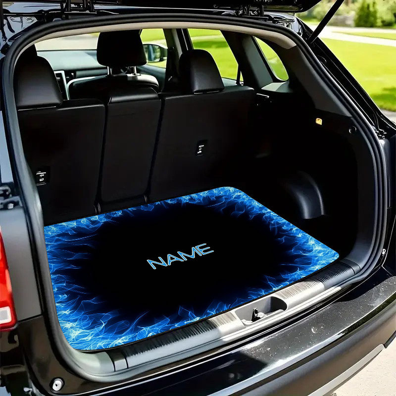 TEMU 1pc Cargo Liner, Customizable With Names, Anniversaries, Slogans, Etc., Featuring A Blue Flame Design. Suitable For Sedans, Suvs, Family Cars,