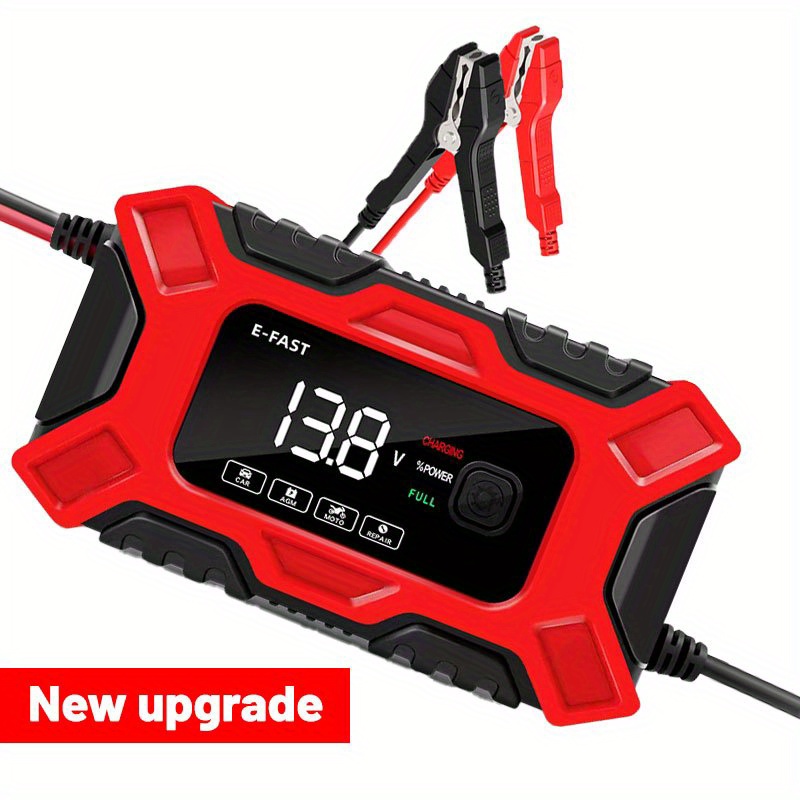 TEMU 1pc New Upgrade Car Battery Charger Full 12v 6a Automatic Car Battery Charger Power Repair Lead Acid Agm Battery Charger For Car Rv Boat