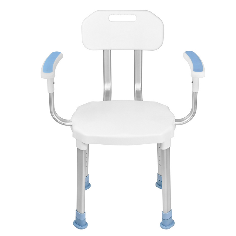 E-shop Toilettenstuhl mit rutschfester Fuß- und Rückenlehne, Duschtischhöhe einstellbar 74-90 cm Badestuhl, für Senioren, weiß