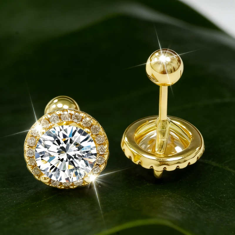 Couple's 925 Silver Four-Prong Round Moissanite Stud Earrings
