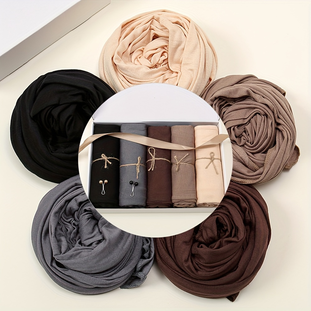 5pcs Soft Turban Scarf With 2 Scarf , Suitable For Eid Gifts, Mother's Day Holiday Gift Box Perfect Gift