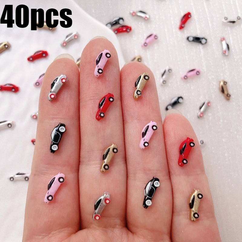 TEMU 40/70/120pcs Colored Resin Mini Car Decorations, (random Color)with Flat Bases, Ideal For Scrapbooking, Holiday Party Decorations, Diy Nail Art,