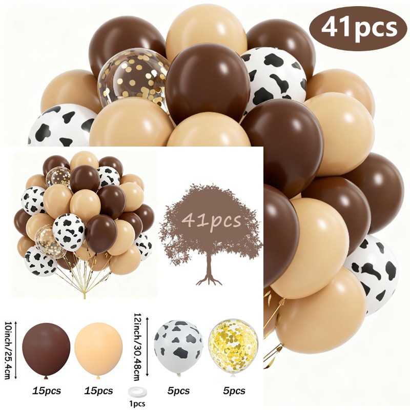 TEMU Juego de 41 globos de látex, que globos de látex de café vintage, beige , estampado de vaca y dorada, adecuados para de granja, , fiestas de