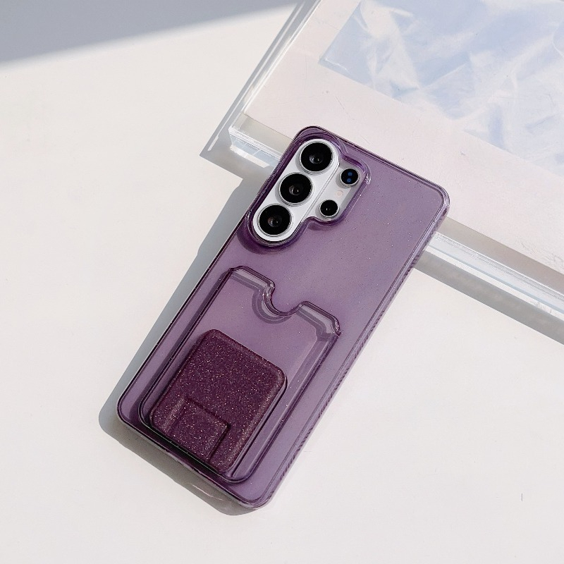 TEMU Phone Case - Stylish And Minimalist Glittery Phone Case With Card Holder For Galaxy S23 S24 S25 S26 , Premium Shockproof And High-end Phone