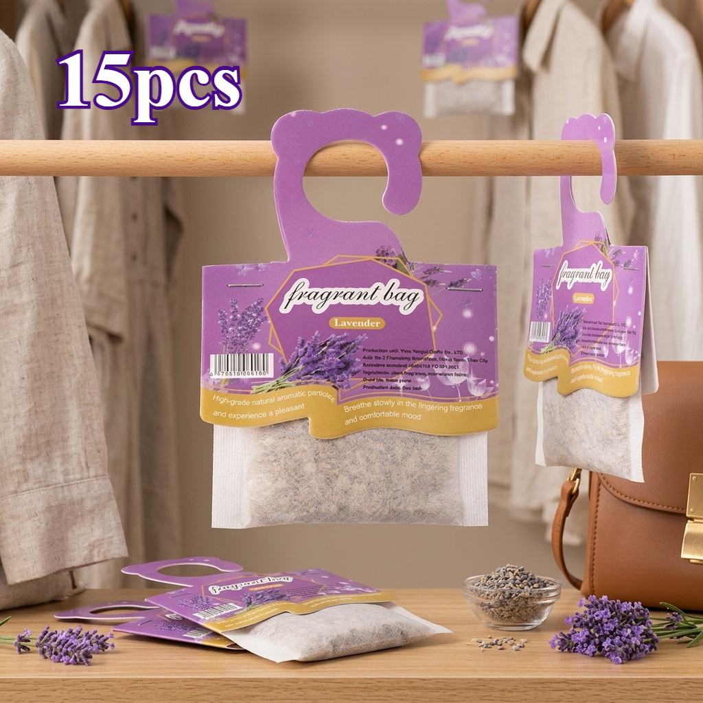 TEMU 15-pack Lavender Scented Wardrobe Deodorizer Hanging Bags, Long-lasting Fragrance Home Air Freshener, Individually Wrapped, Floral Scent,