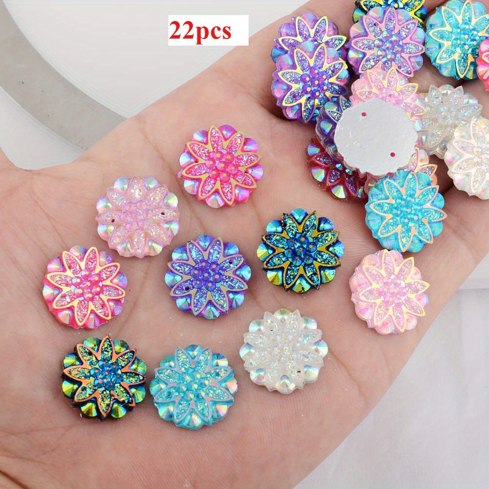 TEMU 2D Plat - 11-22pcs 1.9Cm/0.75In Couleurs AB Cabochons en Résine à Dos Plat Fleur pour Bracelet Boucles d'Oreilles Ajouts Fabrication de Bijoux