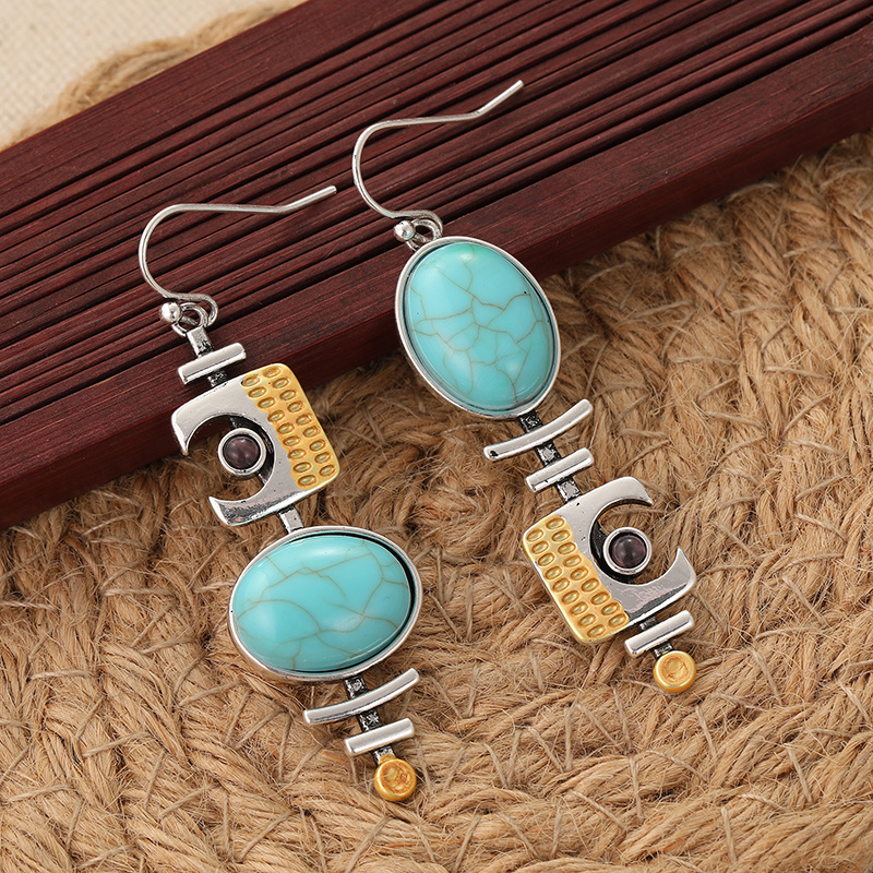 Boho Turquoise Earrings Vintage Geometric Pendant