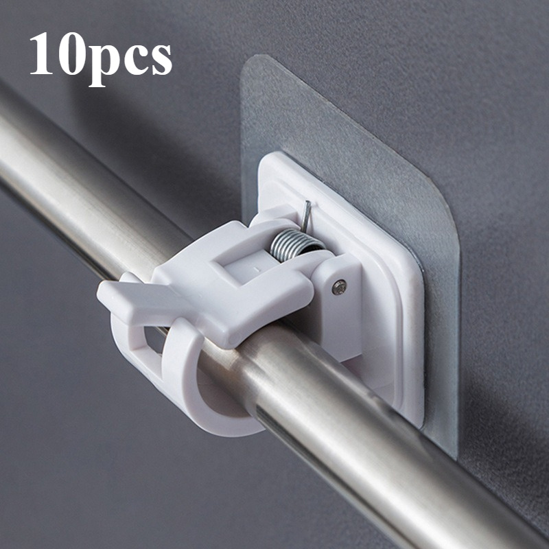 10pcs No-drill Curtain Rod Bracket Set - Self-adhesive, Decor Hooks, Adjustable Wall Mounts For Bedroom & Living Room, Kitchen & Bathroom - White Plastic Brackets