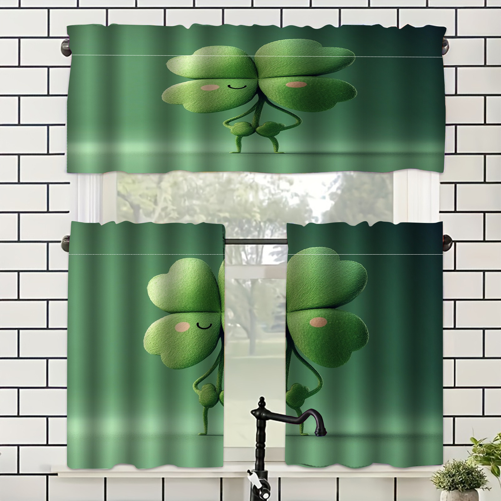 1pc 2pcs st patricks day     kitchen window curtains 100 polyester semi translucent rod pocket curtains with whimsical cartoon design modern holiday decor for living room bedroom festive home decor   curtain design durable curtain fabric kitchen curtains
