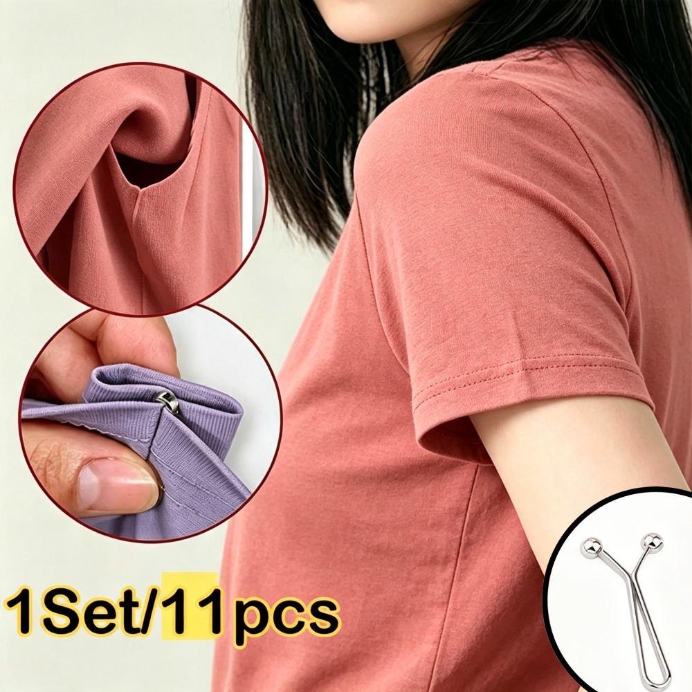 TEMU 11pcs No-sew Underarm Anti-slip Strap Set, Sleeveless Clothing Underarm Cuff Shrink Buttons, Invisible Garment Fastening Clips, Suitable For