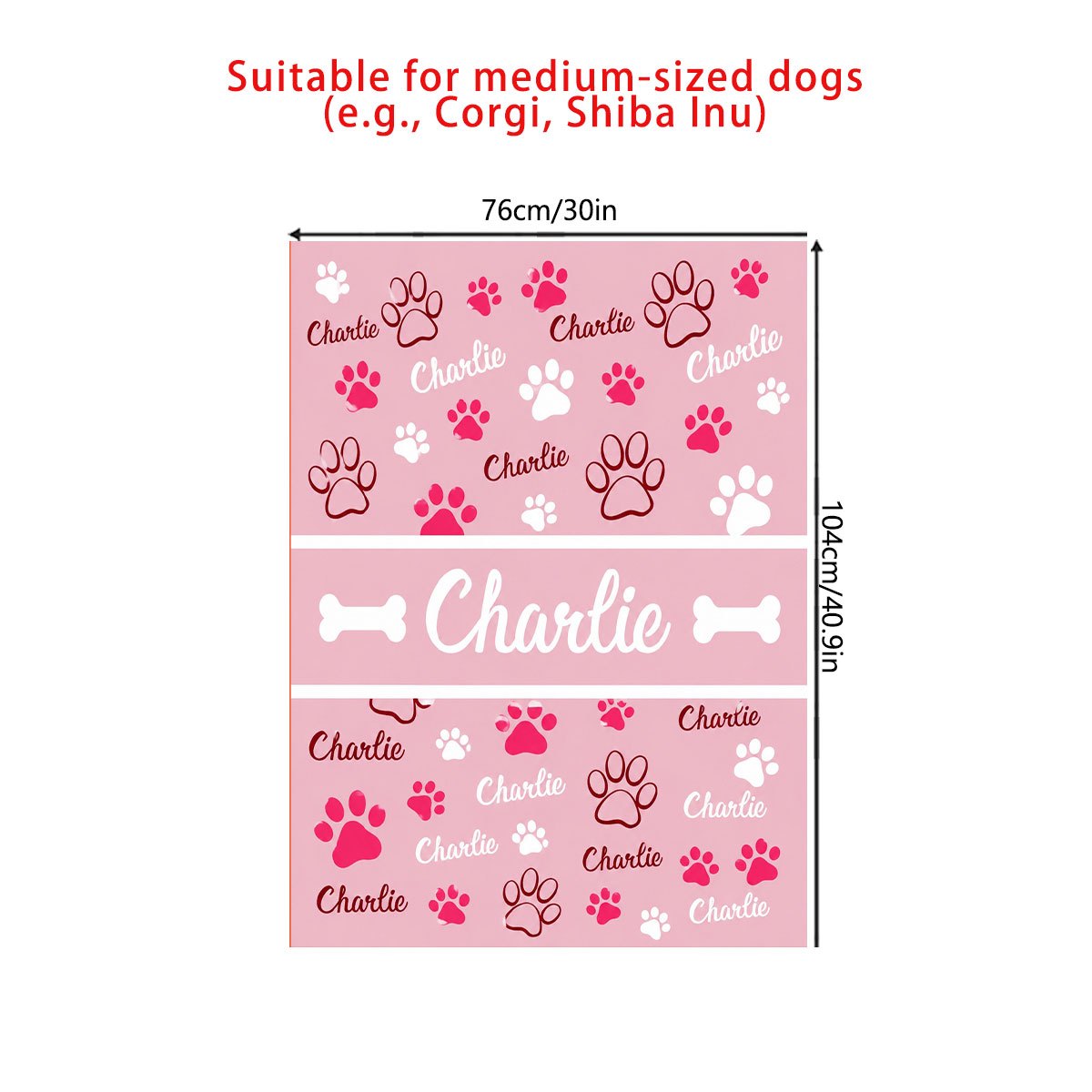 TEMU 1pc Personalized Blanket Custom Paw Bone Print With Center Custom Name Band Soft Flannel Throw Blanket Customized Pet Memory Blanket Gift For
