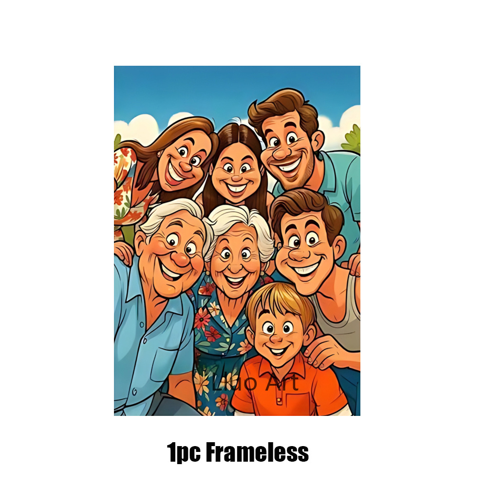 TEMU 2d Flat, 2d Flat, 1pc Large Family Reunion Poster - Funny Portrait With Grandma, Parents, - Frameless Or Framed Canvas Print - Modern Home Decor