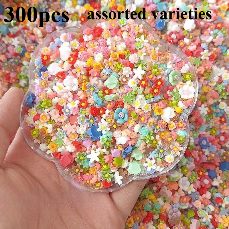 E-shop 300 Stk. Mini mehrfarbige handgefertigte Blumenharz-Perlen, (zufällige Farbe) Ideal für DIY-Schmuck, Haar-Accessoires Nagelkunst-Dekorationen,