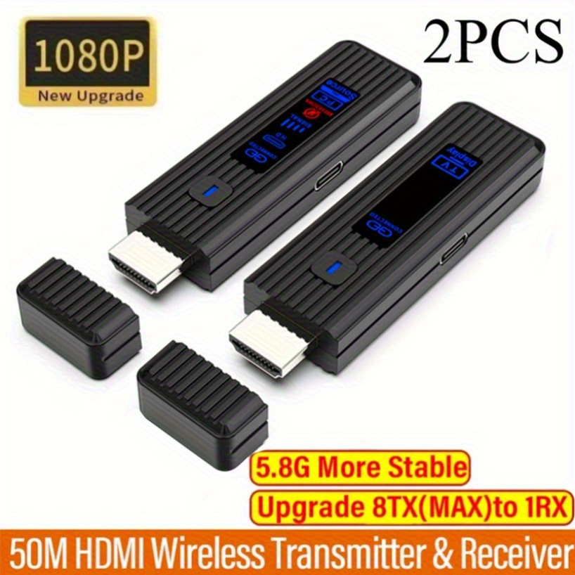 1080P 50m Wireless Video Transmitter Receiver Kit 8TXs to 1RX  HDTV-Compatible, Low Latency Portable Plug Play for Camera,  Laptop,