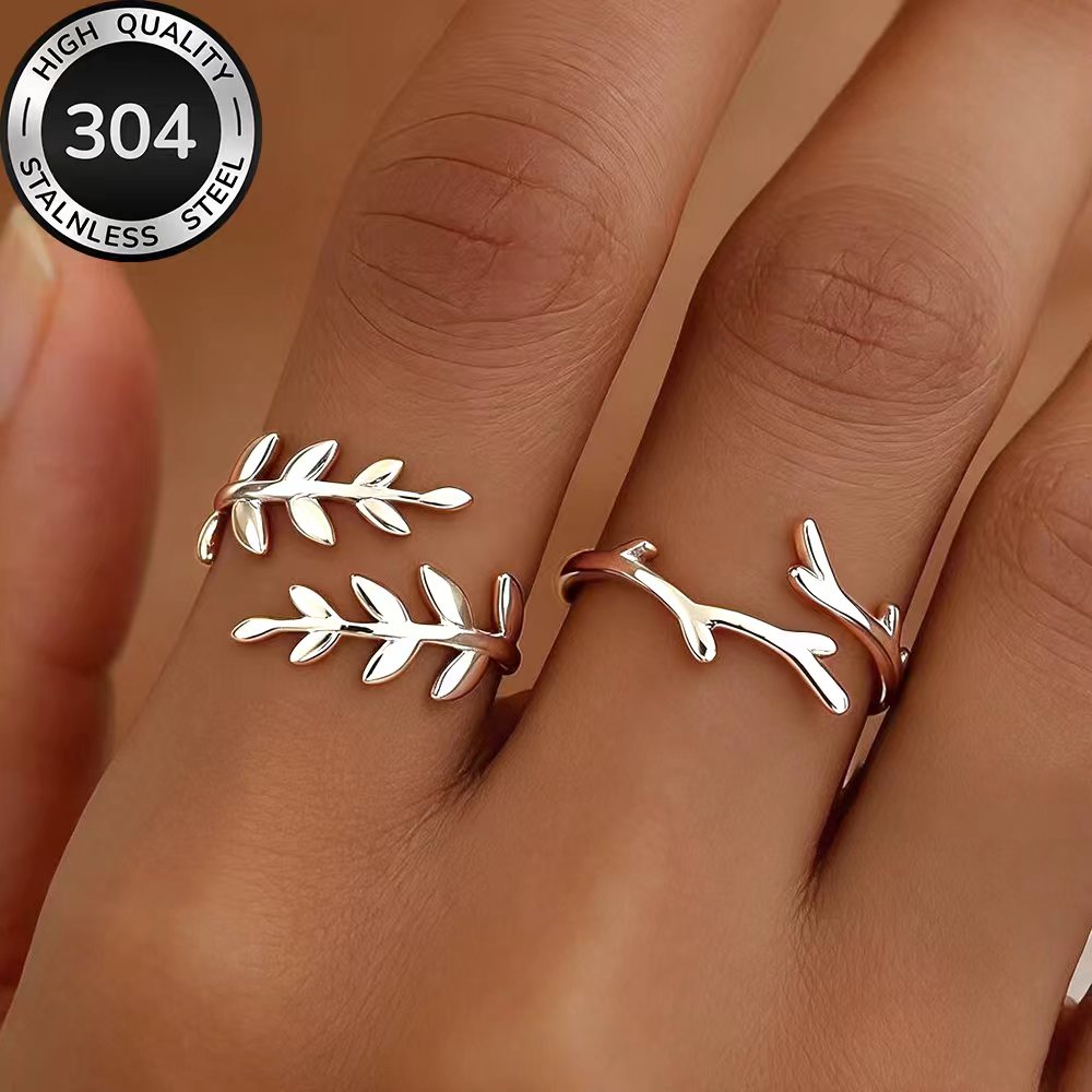 2pcs Golden Stackable Open Ring Set, Low-Allergy Stainless Steel