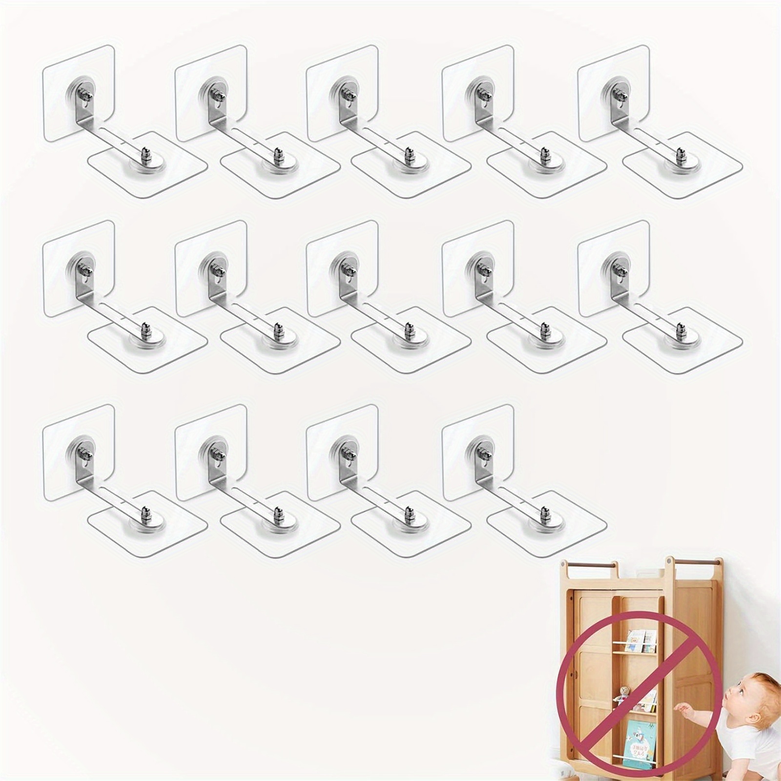 TEMU 12pcs Adhesive Furniture Wall Anchors, Anti Tip Furniture Anchors, Furniture Anti-tip Kit, Anti Tip Furniture Straps, Furniture Anchors Wall