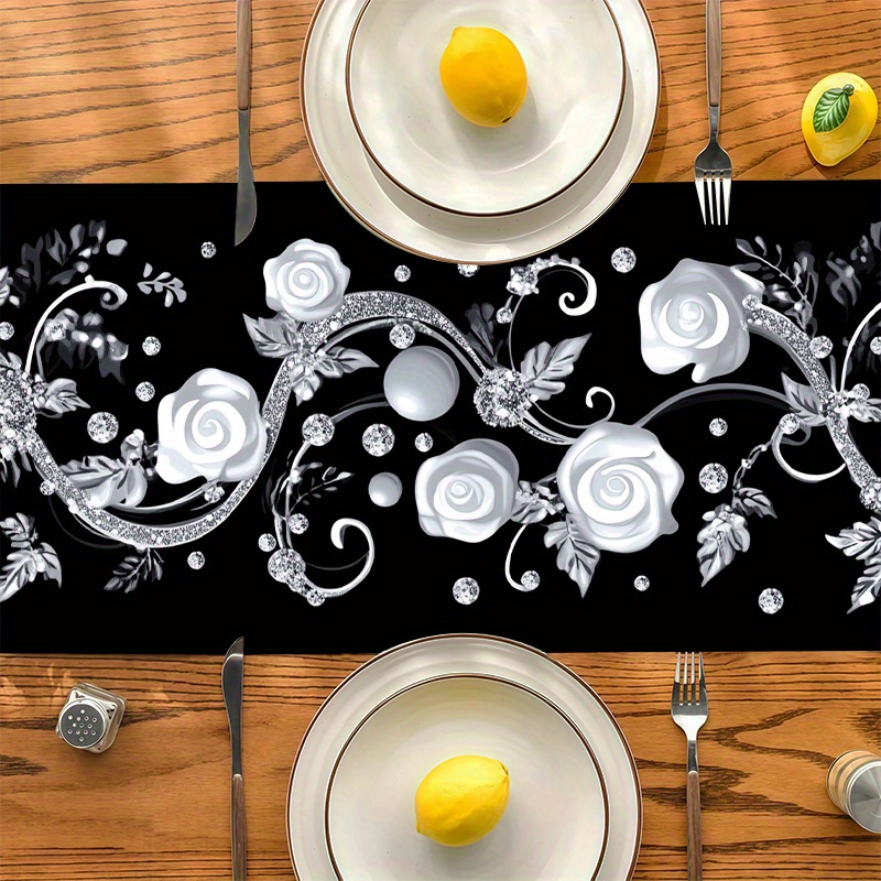 TEMU White Floral And Flying Bird Embossed Pattern Tablecloth, Fashionable And Tablecloth, Tablecloth, Artistic Tablecloth, Suitable For Kitchen,