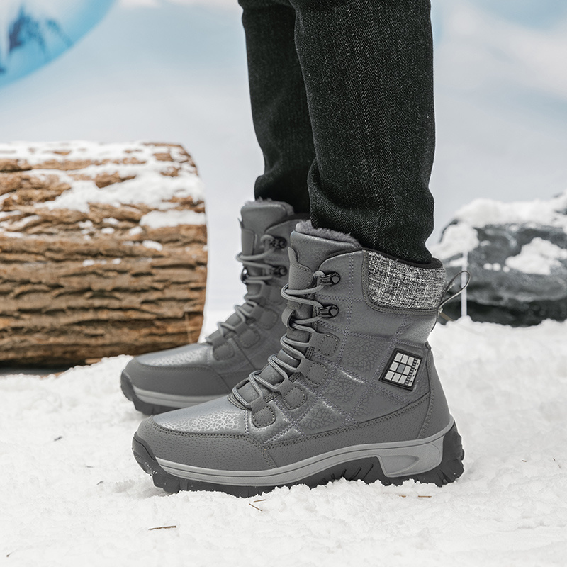 Men's High-Top Winter Snow Sports Boots, Thickened Plush Lining