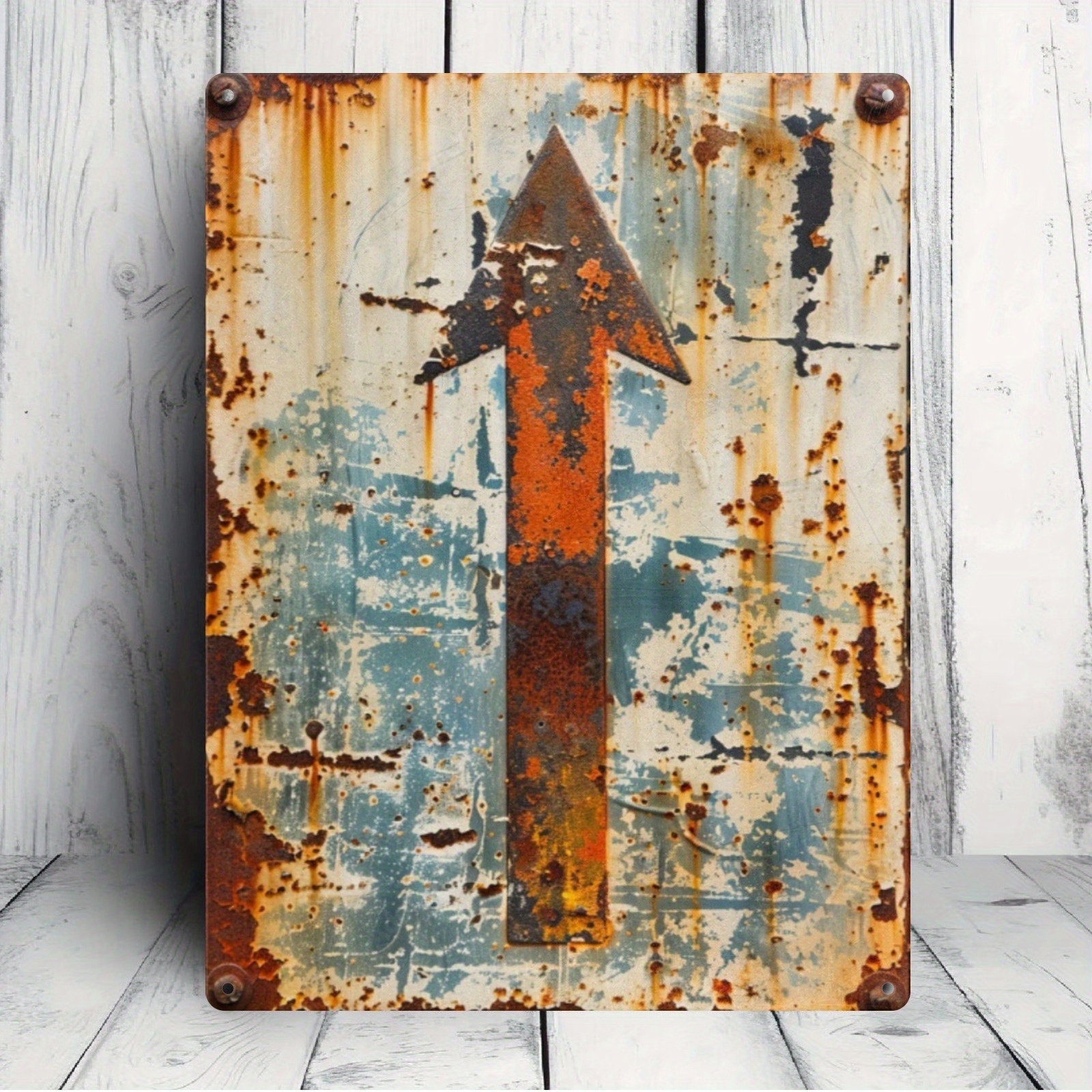 TEMU 1pc Rust Arrow Vintage Industrial Style 8 × 12 Aluminum Sign For Room Decoration