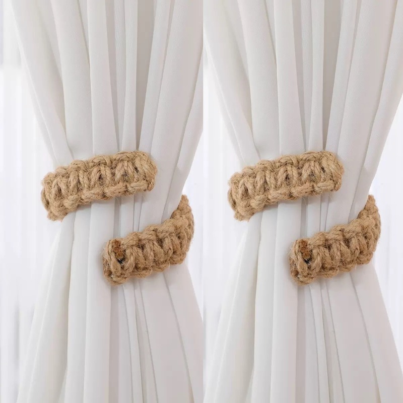 handcrafted knitted curtain tiebacks with multiple hooks   suitable for bedroom and home decor dual purpose as decorative and storage accessory made of linen