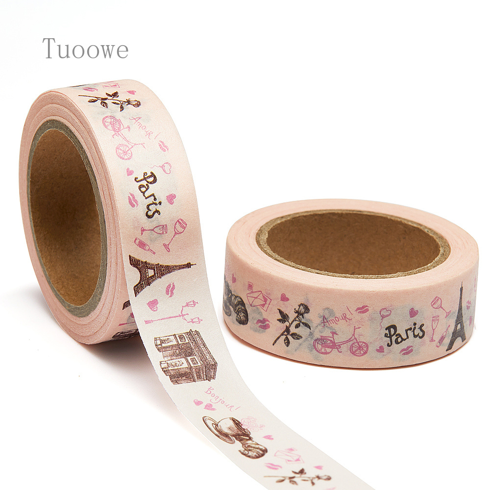 Image of 1pc Paris Hand-painted Symbol Washi Tape Masking Tape Stationery For Projects, Scrapbooking And Office Supplies Decorative Adhesive Paper Tape