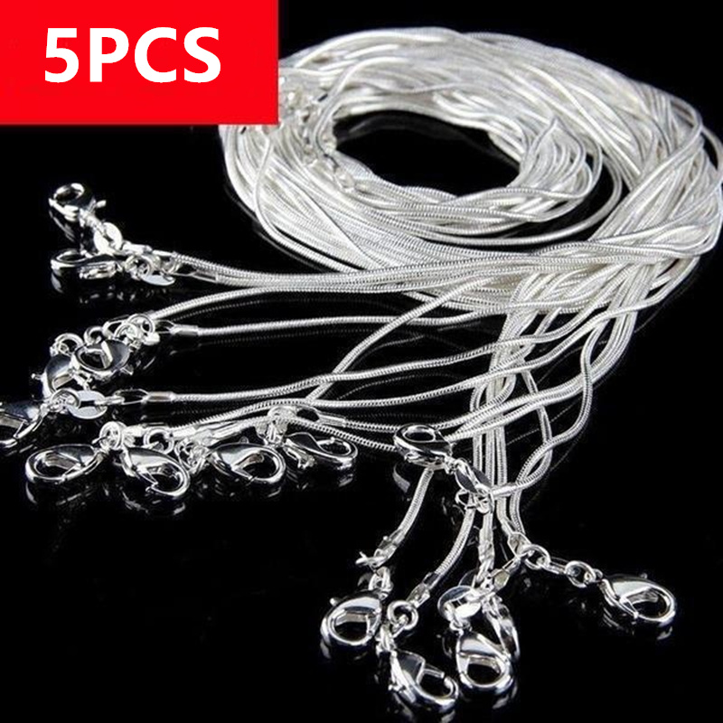 TEMU Ensemble de 5 à chaîne en argent 925, chaîne de perles solides de 1 mm, convient aux femmes et aux hommes, cadeau de Noël idéal