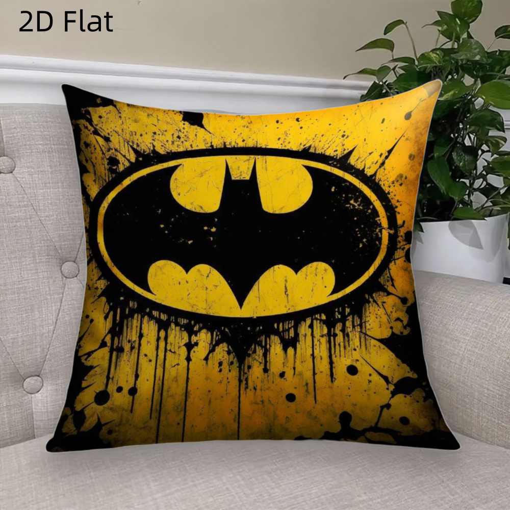 TEMU 2d Flat 1pc Cartoon Movie Comics Batman Short Plush Pillow Cover Pillow Case Cushion Cover Double-sided Printing Zipper Closure Sofa Living Room