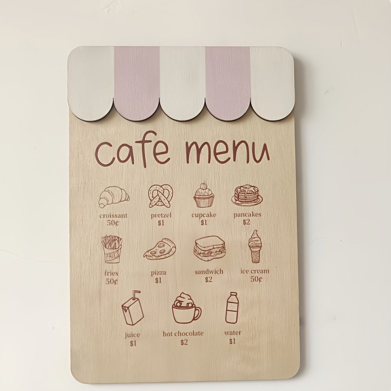 E-shop 2D-flach, 2D-flaches Café-Menüschild – Beige-, Rosa- Hellbrauntöne – Keine Montage erforderlich, leicht zu reinigende Oberfläche – Nur zur