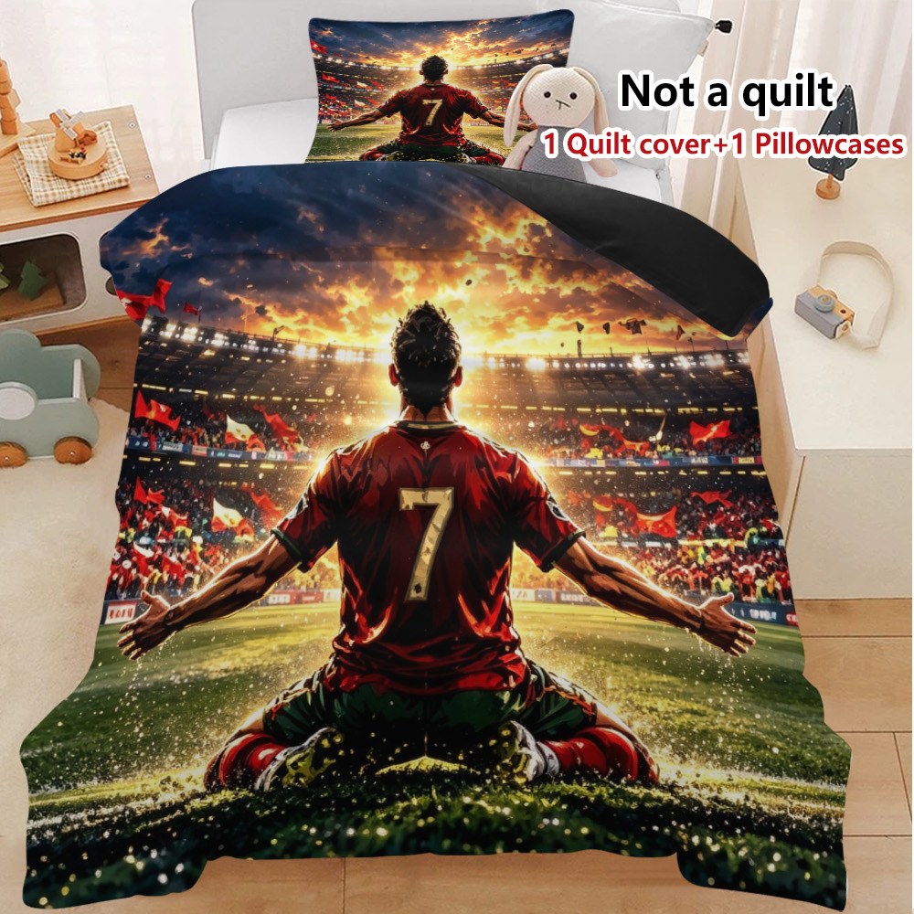 TEMU 2/3pcs Polyester Duvet Cover Set (comforter Not Included), 2d Flat Printing , Soccer Player In Stadium At Sunset Theme, Sports Bedding, Vibrant