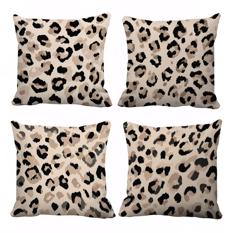 TEMU 4pcs Beige Color And Fashionable Leopard Print Tiger Linen Pillowcase, Suitable For Party , Office Garden, Game Room, Sofa Bed, Outdoor Car