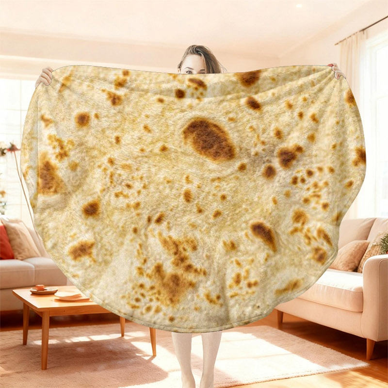 TEMU Tortilla Print Round Throw Blanket, Soft Lightweight Cozy Warm Nap Blanket With Multiple Specifications , Ideal For Sofa, Dorm, Travel, Camping,