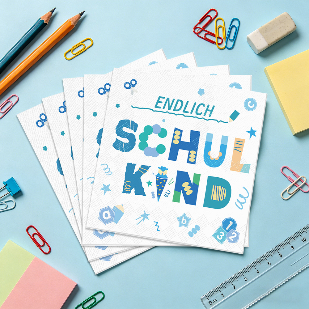 Image of Schulkind Party Decorations Blue Napkins, Schulkind Paper Napkins For School Celebration, First Day Of School Party Table Decor For Boys, Supplies-24pcs