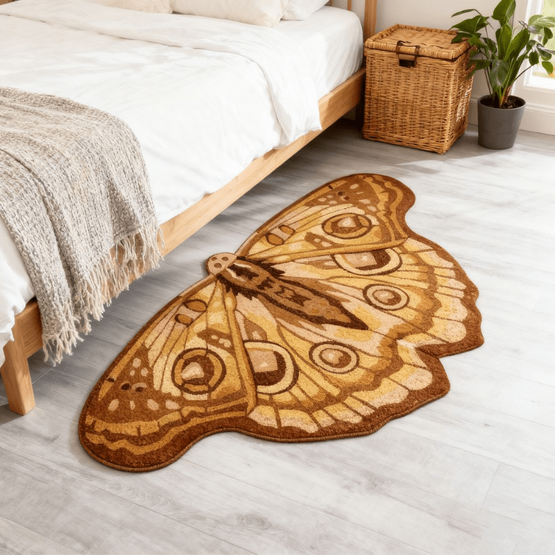 TEMU Luxury Vintage Living Room Carpet Made Of 850g With A 7mm Thickness, Featuring A Yellow Moth Design, Suitable For Bedroom Decor, Irregularly