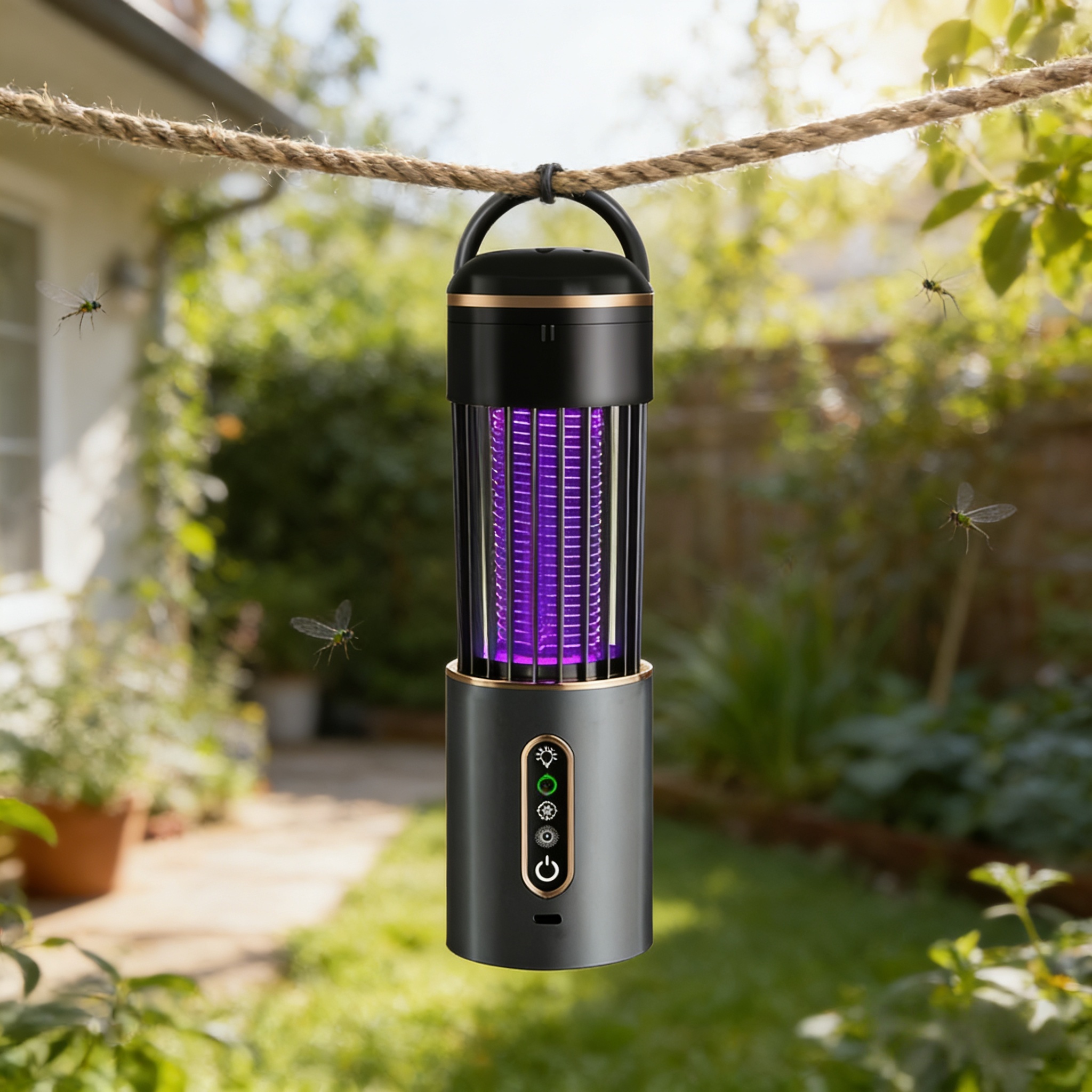USB Rechargeable 2000mAh Mosquito Repellent Lamp - Multi-functional, High-Intensity Lighting, Skeleton Capture and Physical Elimination, Stylish Black Design for Bedrooms, Gardens, and Camping - Summer Essential, Mosquito Repellent Lamp, Garden Pest