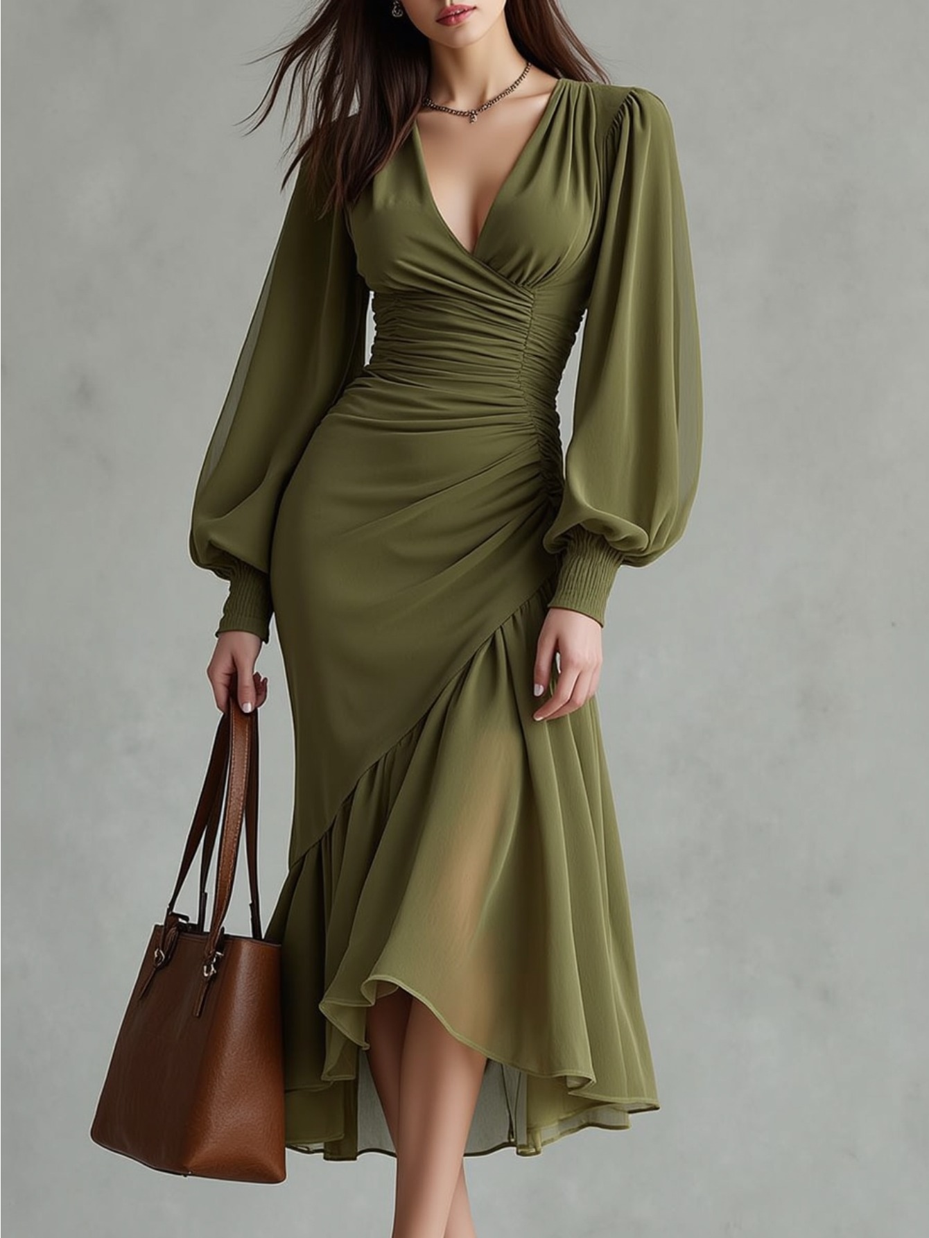 green emerald velvet dress Vacation Dress in Olive Green main image 1