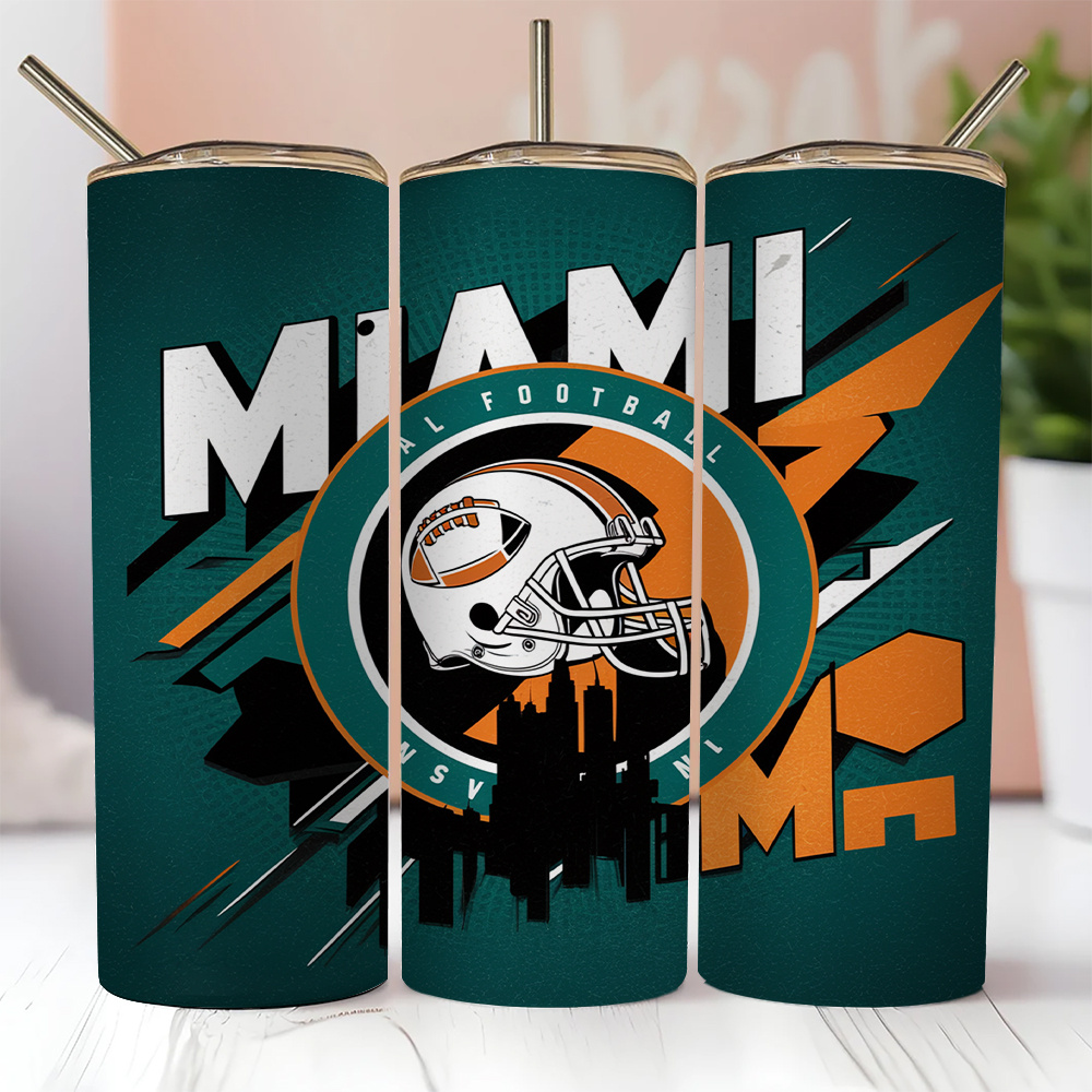 

1pc 20oz Miami Football Stainless Steel With Lid And Straw, Insulated Straight Water Bottle, Sports-themed Gift For