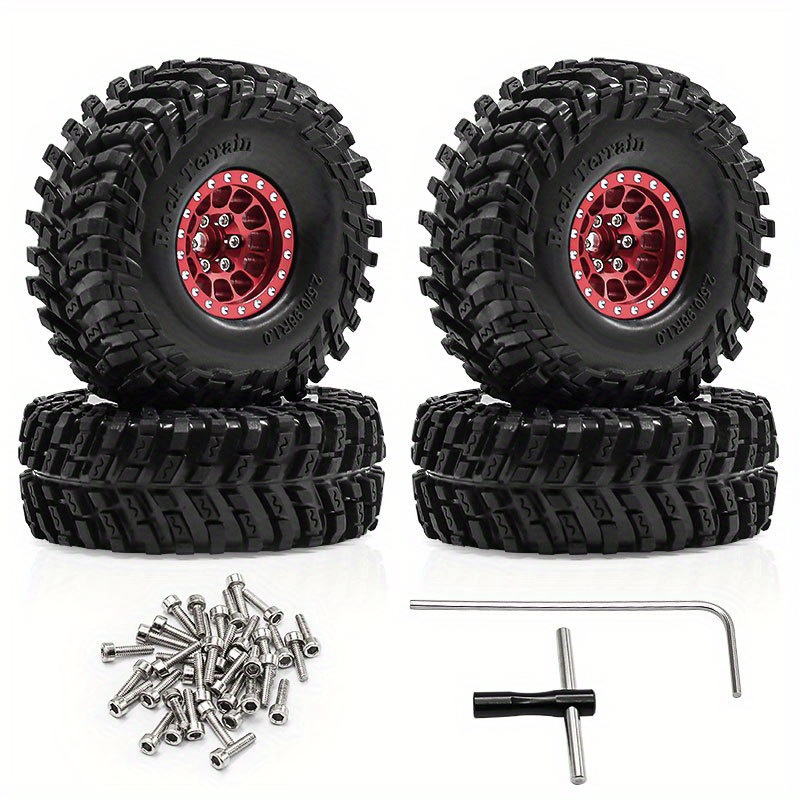 TEMU 4pcs 1.0 Wheels And Tires For 1/24 1/18 Rc Crawler Car Axia1 Scx24 Trx4m, Brass 1.0 Wheels 1.0 Tires Set Soft Sticky 1.0 Mud Tires