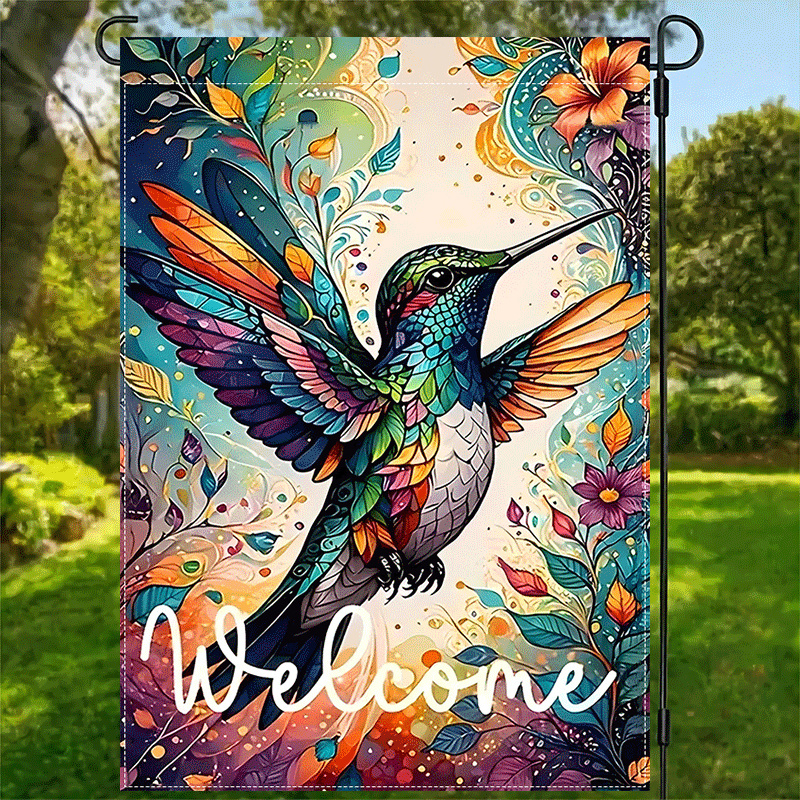 

1pc Vibrant Hummingbird Flag, 12x18inch, Double-sided, Waterproof Polyester Burlap, Multipurpose Outdoor Decor For Patio, Lawn, Home - No Electricity Needed