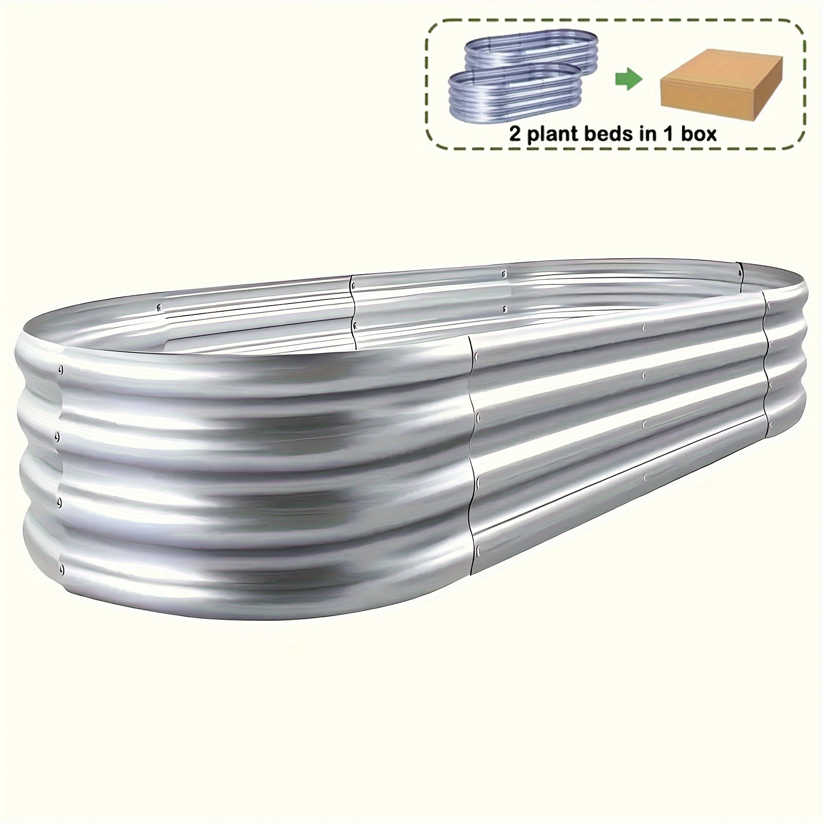 TEMU 2-pack Galvanized Raised Garden Bed Set, Galvanized Flower Pot Garden Box Outdoor, Oval Large Metal Vegetable Planting Box (2 Plant Beds In )