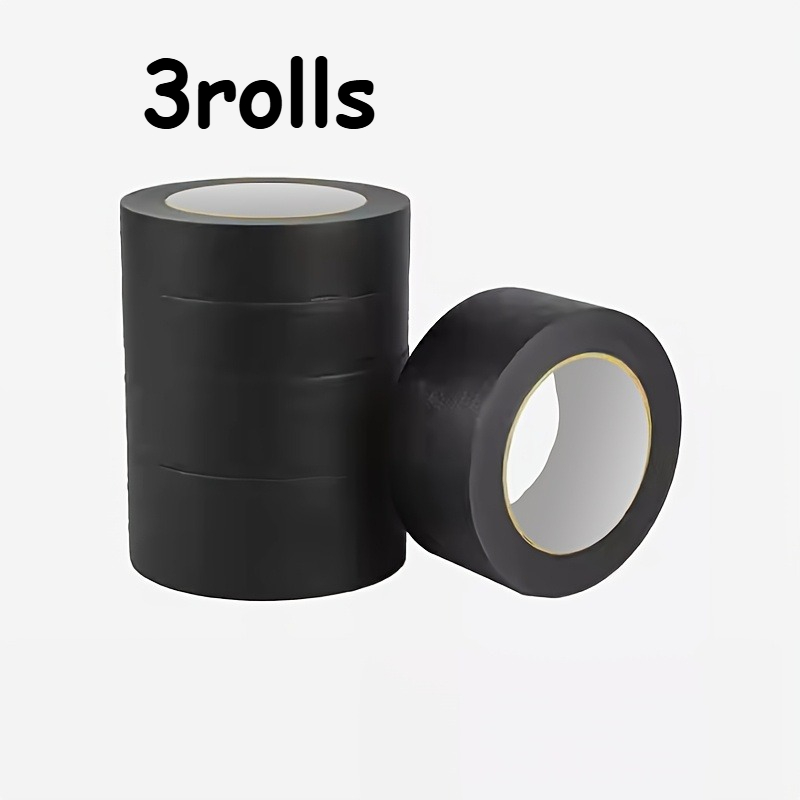 TEMU 3 Rolls Of Black Masking Tape-various Widths Available | For Decorative Color Separation, Crafts And Collages, And Warehouse Stock Marking